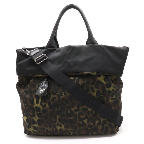 Prada Leopard Print Nylon Leather Black Shoulder Bag - Picture 1 of 8